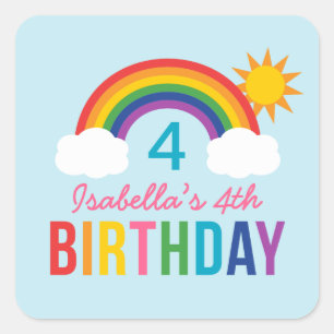 Rainbow Sky Blue Meisjes Verjaardagsfeest Vierkante Sticker