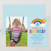 Rainbow Sky Blue Photo Girls Birthday Party Kaart (Voorkant / Achterkant)