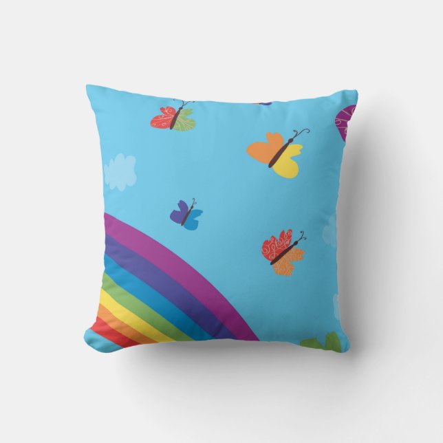 Rainbow Sky Butterflies Kussen (Voorkant)