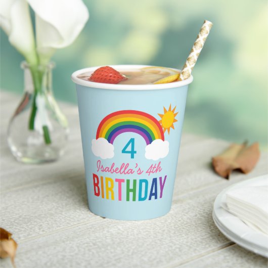 Rainbow Sky Girls Birthday Party Blue Papieren Bekers (Insitu)