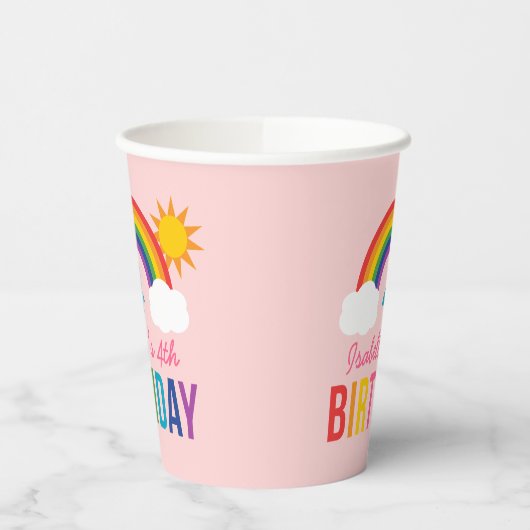 Rainbow Sky Girls Birthday Party Pink Papieren Bekers (Links)