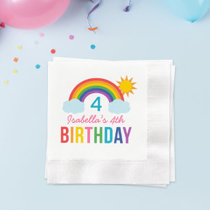 Rainbow Sky Modern Girl Custom Birthday Party Servet