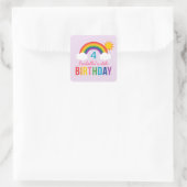 Rainbow Sky Paarse meisjes Verjaardagsfeest Vierkante Sticker (Tas)