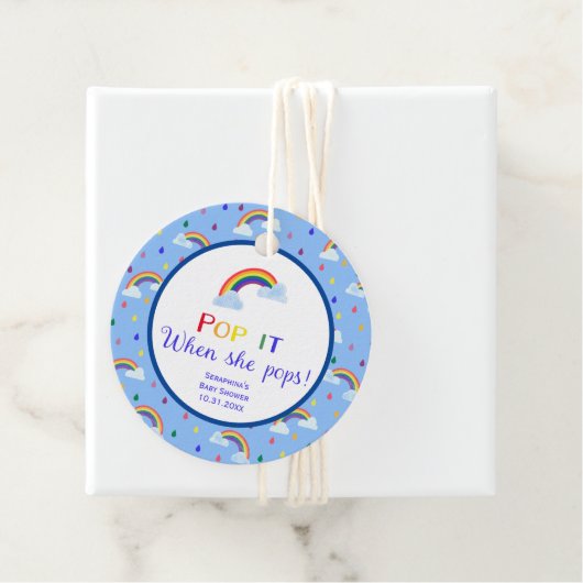Rainbow Sky Pop het als ze Baby shower Pop Bedankjes Labels (In situ)