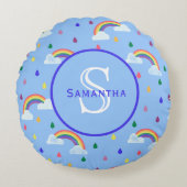 Rainbow Sky Rain druppelt gepersonaliseerd monogra Rond Kussen (Voorkant)