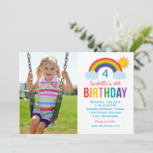 Rainbow Sky White Foto Meisjes Verjaardagsfeest Kaart (Staand voorkant)