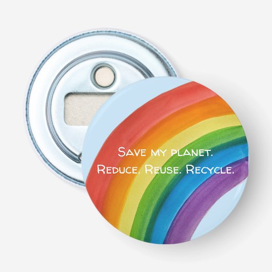 RAINBOW Sla mijn planeet (aanpasbaar) Button Flesopener (Voorkant)