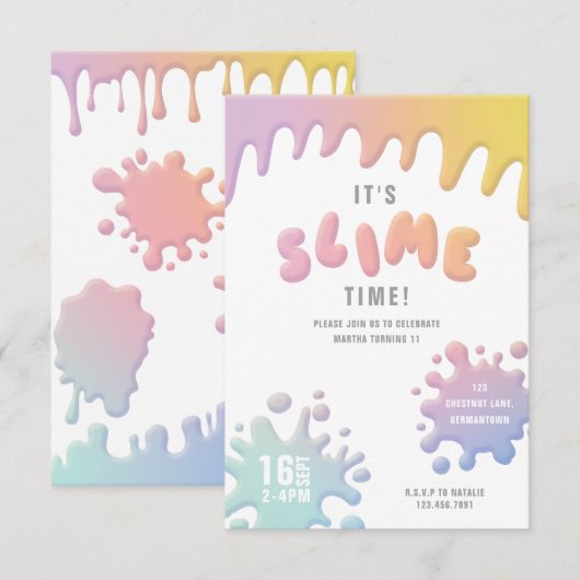 Rainbow slibparty-uitnodiging (Voorkant / Achterkant)