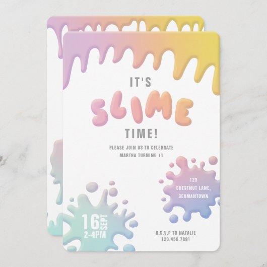 Rainbow slibparty-uitnodiging (Voorkant / Achterkant)