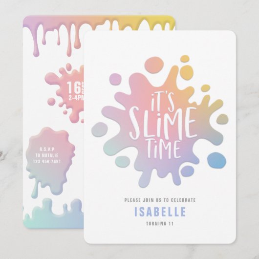 Rainbow slibparty-uitnodiging (Voorkant / Achterkant)