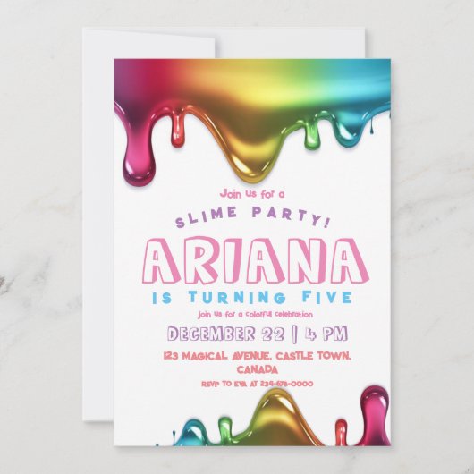 Rainbow Slime Party uitnodiging Slime 5e verjaarda (Voorkant)