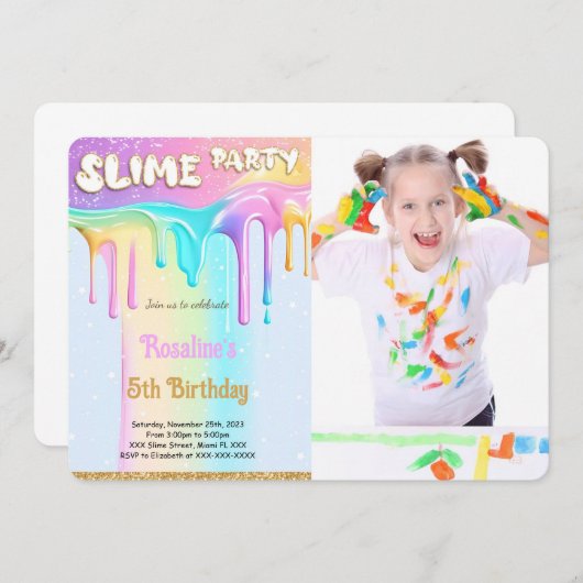 Rainbow Slime Verjaardagsfeestfoto Kaart (Voorkant / Achterkant)