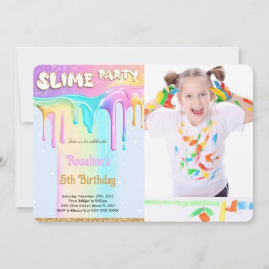 Rainbow Slime Verjaardagsfeestfoto Kaart (Voorkant)