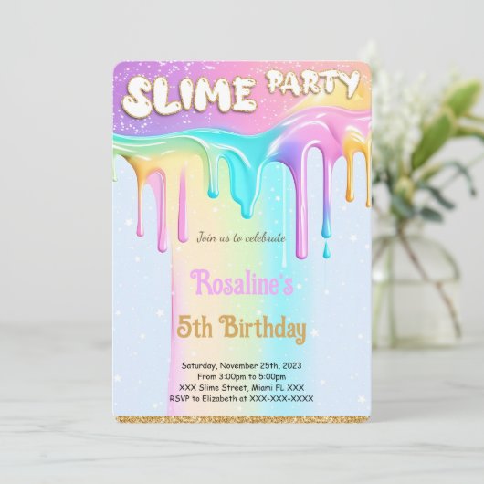 Rainbow Slime Verjaardagsfeestje Kaart (Staand voorkant)