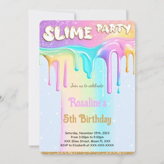 Rainbow Slime Verjaardagsfeestje Kaart (Voorkant)