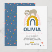 Rainbow Sloth Verjaardagsfeest Uitnodigen Kaart (Voorkant / Achterkant)