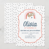 Rainbow Sloth Verjaardagsfeest Uitnodigen Kaart (Voorkant / Achterkant)