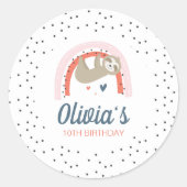 Rainbow Sloth Verjaardagsfeestje Stickers (Voorkant)