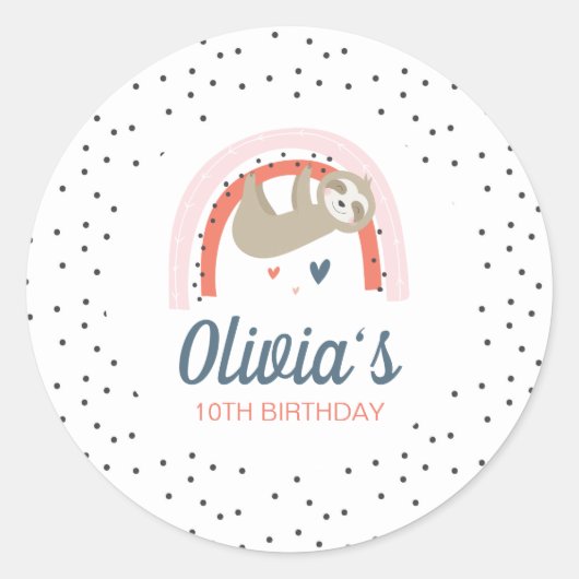 Rainbow Sloth Verjaardagsfeestje Stickers (Voorkant)