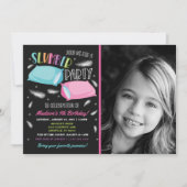 Rainbow Slumber Party Sluepover Foto Birthday Kaart (Voorkant)