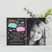 Rainbow Slumber Party Sluepover Foto Birthday Kaart (Staand voorkant)