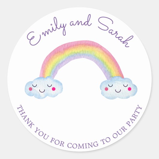 Rainbow Smiles | Tweeling Verjaardag Sticker (Voorkant)