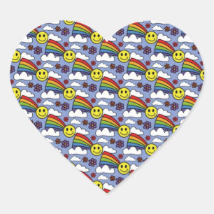 Rainbow Smiley Face en Flowers Hippie Pattern Hart Sticker