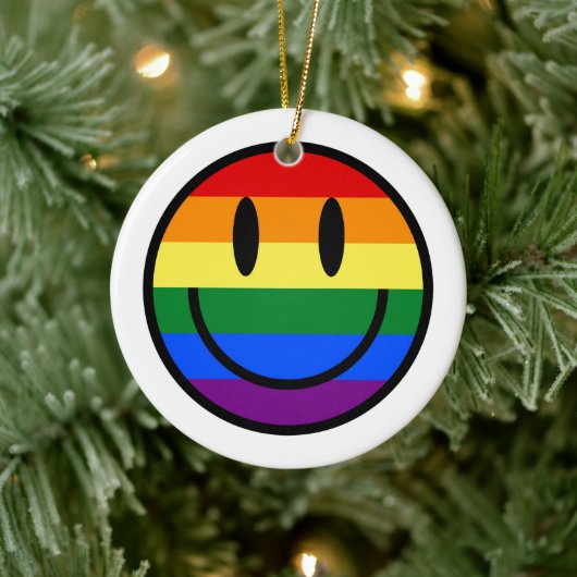 Rainbow Smiley Face Keramisch Ornament (Boom)