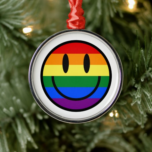 Rainbow Smiley Face Metalen Ornament (Boom)