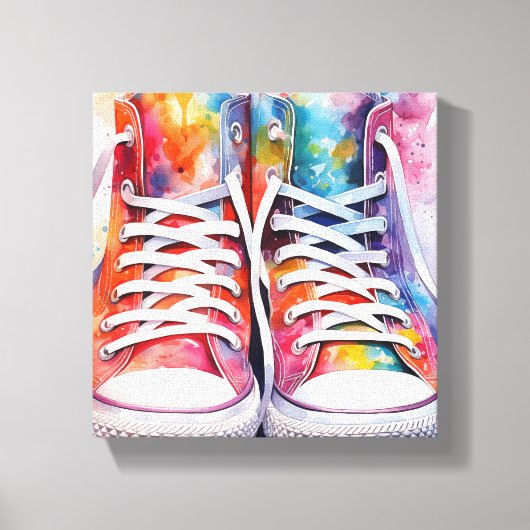 Rainbow Sneakers Waterverf Canvas Afdruk (Voorkant)