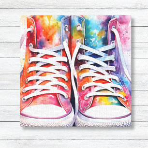 Rainbow Sneakers Waterverf Canvas Afdruk