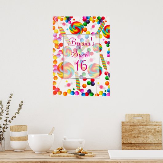 Rainbow Snoep Candyland Birthday Party Banner Poster (Keuken)