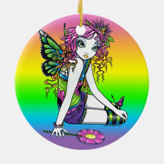 Rainbow Snoep Fairy Art Ornaments "Crystal" Keramisch Ornament (Achterkant)