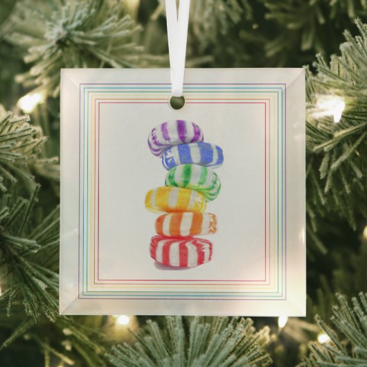 RAINBOW SNOEP Glass Square Ornament (Insitu)