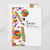 Rainbow Snoep Sweet Verjaardagsfeest Bewaar de dat Aankondigingskaart (Voorkant / Achterkant)