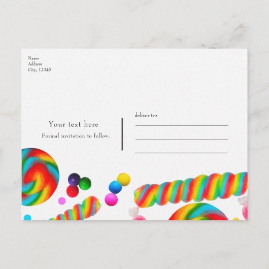 Rainbow Snoep Sweet Verjaardagsfeest Bewaar de dat Aankondigingskaart (Achterkant)