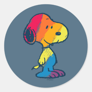Rainbow Snoopy Ronde Sticker