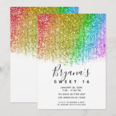 Rainbow Snowcone Glitter Sparkly Sweet 16 Party Kaart (Voorkant / Achterkant)