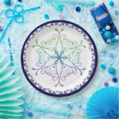 Rainbow Snowflake Blue Trim Holiday Papieren Bordje (Feest)
