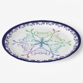 Rainbow Snowflake Blue Trim Holiday Papieren Bordje (Gekanteld)