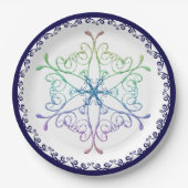 Rainbow Snowflake Blue Trim Holiday Papieren Bordje (Voorkant)
