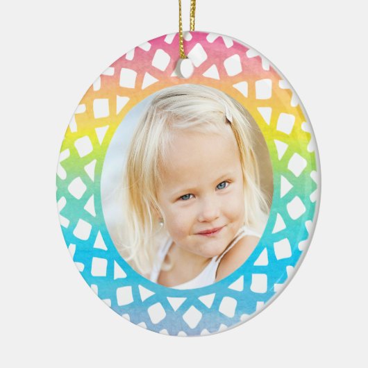 Rainbow Snowflake Personalized Photo Ornament (Links)