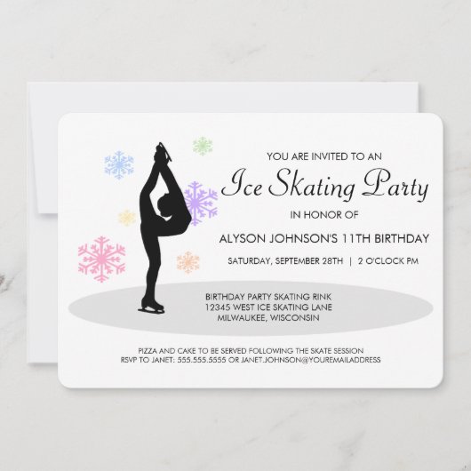 Rainbow Snowflakes Ice Skating Party Invitation Kaart (Voorkant)