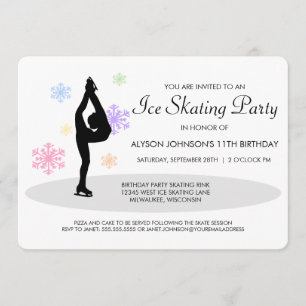 Rainbow Snowflakes Ice Skating Party Invitation Kaart