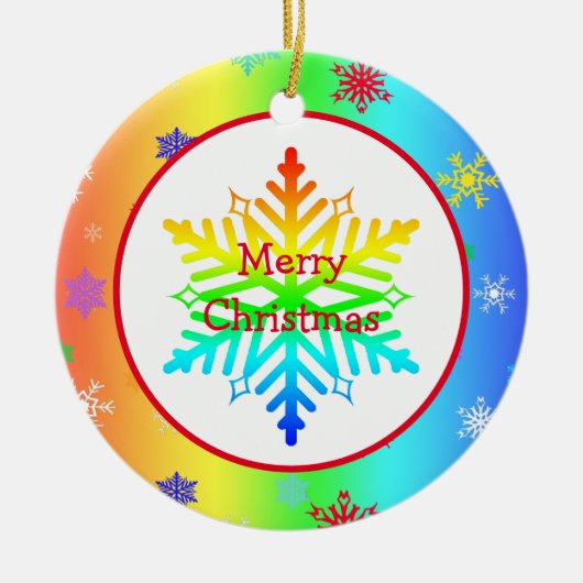 Rainbow Snowflakes kerst-LGBTQ Keramisch Ornament (Voorkant)