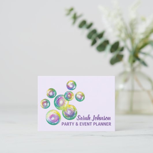 Rainbow Soap Bubbles Party Event Planner Visitekaartje (Staand voorkant)