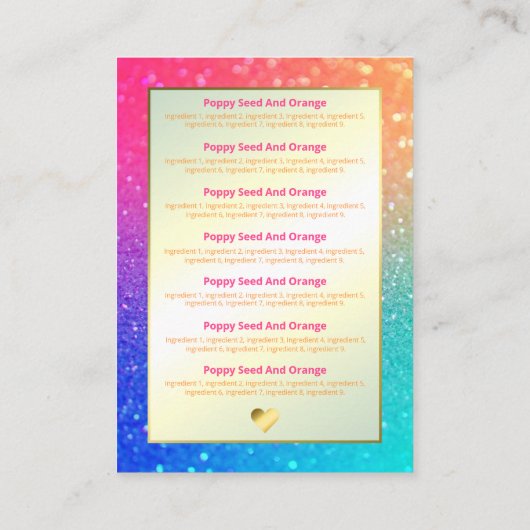 Rainbow Soap Fragrance Ingredients uitstrijken Visitekaartje (Achterkant)