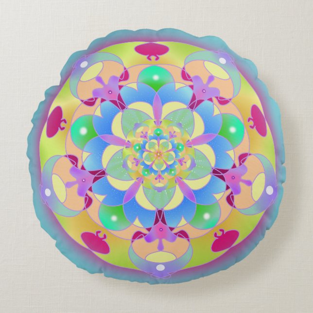 Rainbow Song Mandala Rond Kussen (Voorkant)