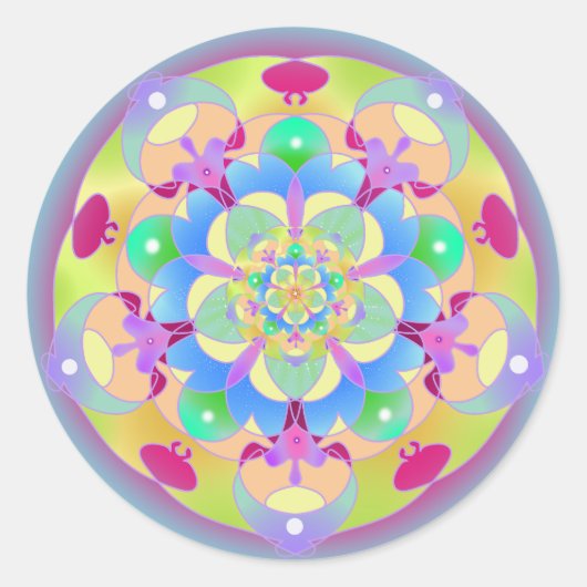 Rainbow Song Mandala Ronde Sticker (Voorkant)