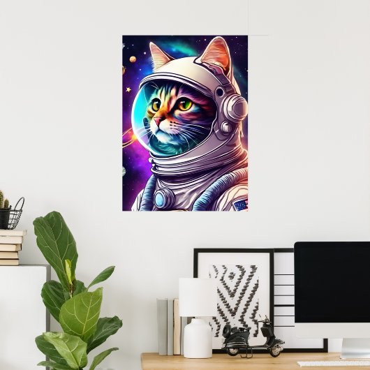 Rainbow Space Cat Astronaut Art Print Poster (Thuiskantoor)
